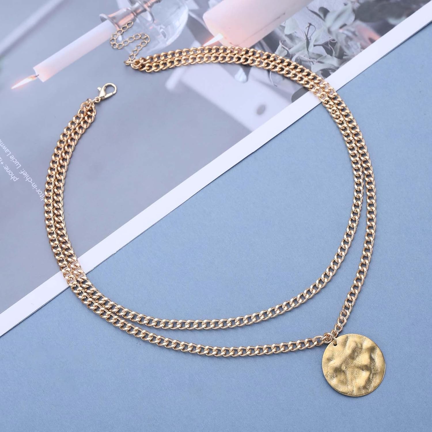 Andelaisi Boho Layered Disc Coin Choker Necklace Hammered Coin Pendant Necklace Large Coin Collar Necklace Choker Vintage Metal Coin Necklace Chain for Women - Image 3