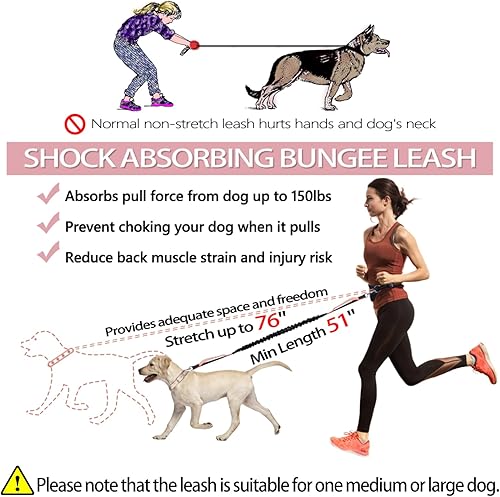 Miniatura 3 de Correa de perro con manos libres, elástica, retráctil, para correr, caminar, trotar, entrenamiento, senderismo, con bolsillos ajustables para