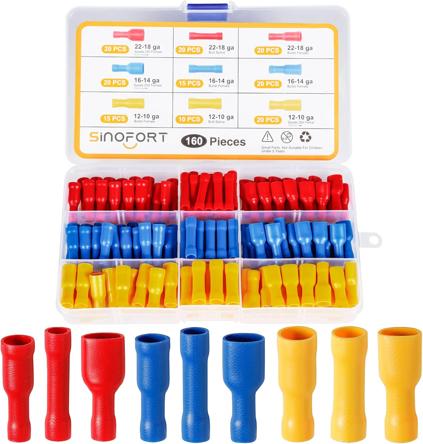 Sinofort Electrical Connectors 160 Pcs Wire Connectors 9 Modles Spade