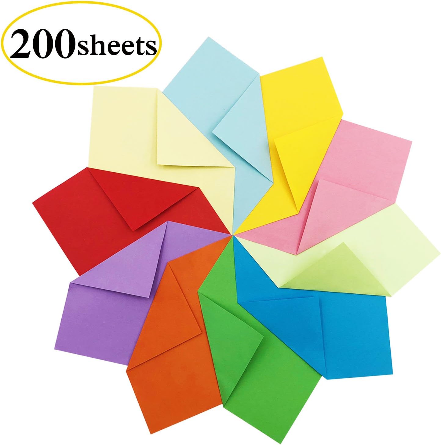 Origami Paper - Coloured Paper for Origami Double Sided Origami Paper Square Multiple Colours Origami Paper for Kids Arts and DIY Projects 200 Sheets