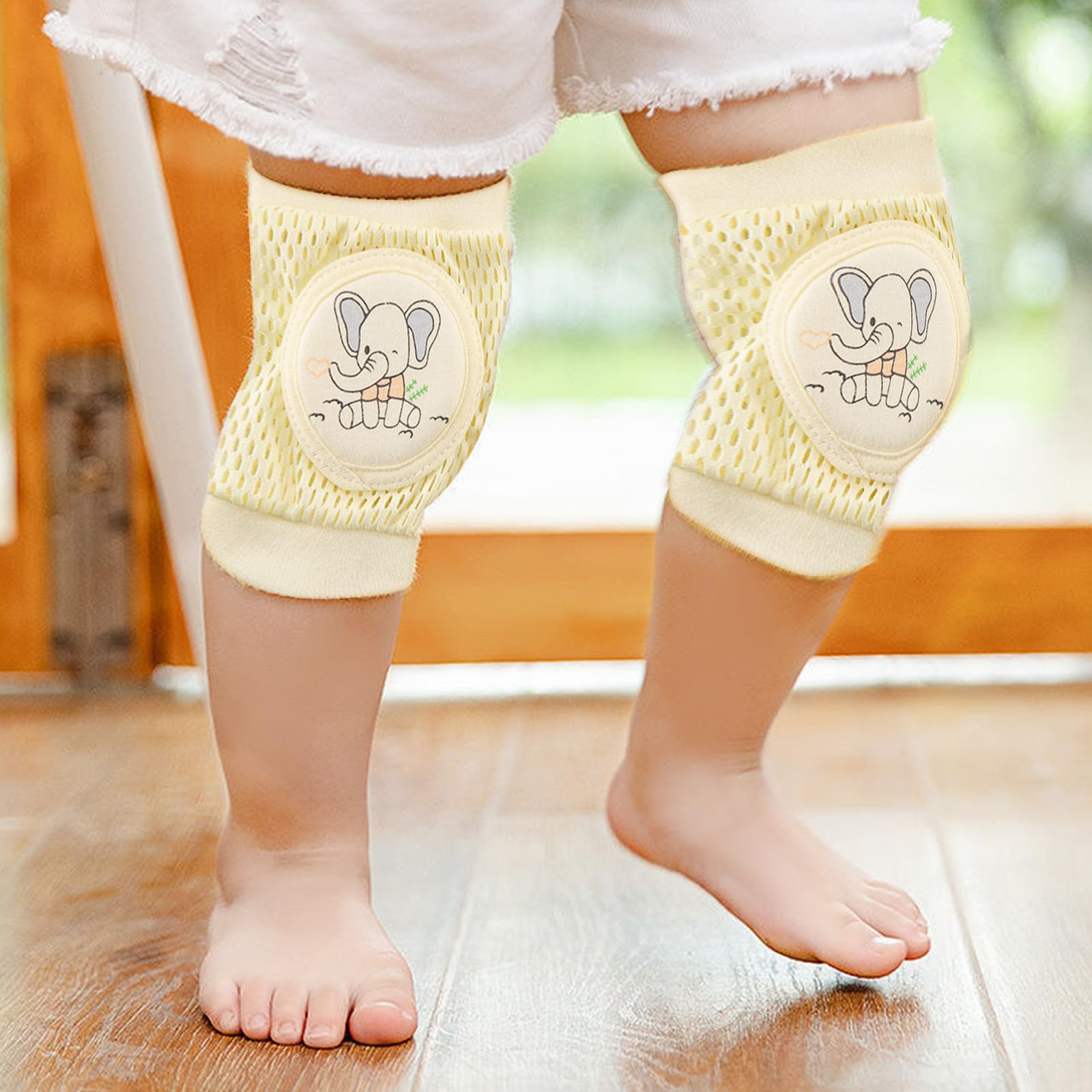 SONARIN 4 Pairs Baby Knee Pads for Crawling,Breathable Summer Baby Crawling Knee Pads High Elastic Soft Baby Knee Protectors Leg Warmers for Baby Toddler Girls Boys(Elephant)