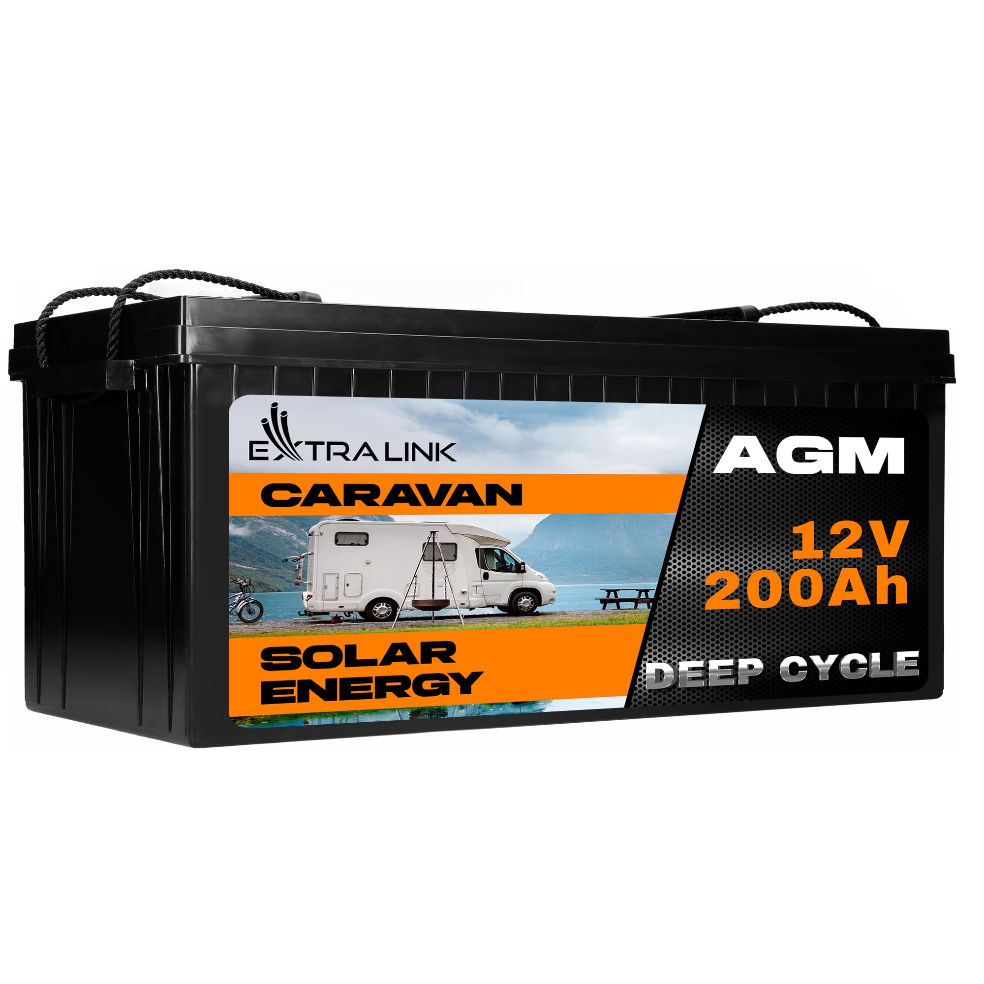 Extralink Batterie AGM 12V 200Ah - Batterie Decharge Lente sans Entretien, Anti-Fuite, Deep Cycle - Batterie Solaire, Camping-Car, UPS, Système Autonome, Alimentation de Secours