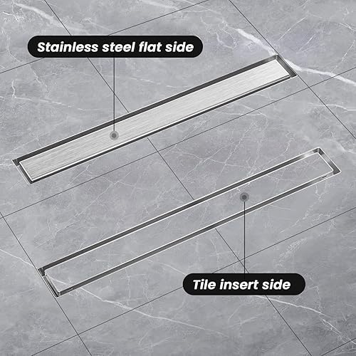 Miniatura 8 de Dilvii Desagüe lineal de ducha de 20 pulgadas, color negro mate, drenaje rectangular de piso de acero inoxidable con cubierta reversible, atrapa