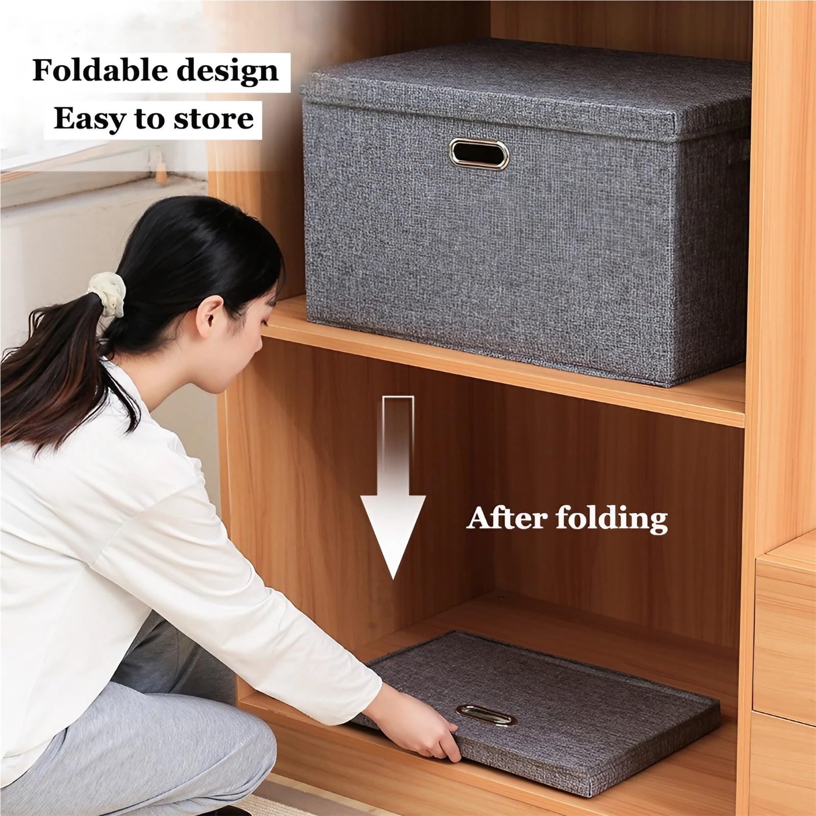 Cajas de Almacenamientos con Tapas, Organizador de Armario Plegable Apilable de Tela/Green/50 * 35 * 31Cm
