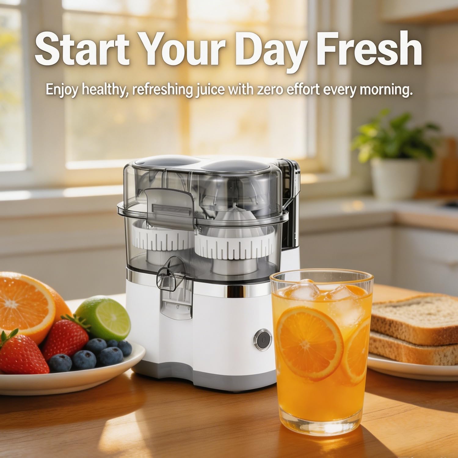 Dual-Head Automatic Citrus Juicer, Cutting Juicer, Quick Juicing, One-Touch Operation, Portable & Easy Clean, for Gym, Home & Outdoor Use (Black)
