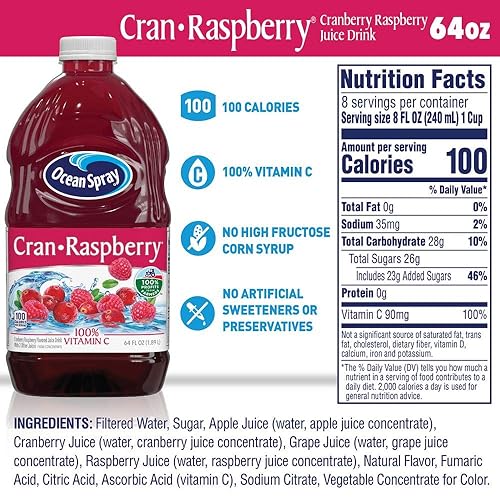 Vista 195 de Ocean Spray - Cóctel de jugo de arándano, botella de 64 onzas