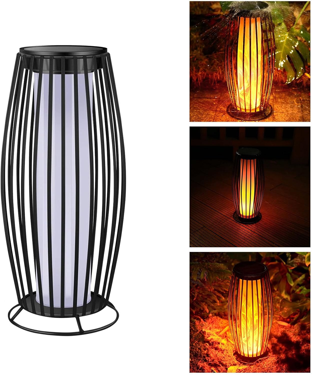 Solar Outdoor Floor Lamp, Solars Lanterns Outdoors Waterproof, Flickering Flame Solar Outdoors Light, Auto On/Off Solars Lantern for Porch, Garden, Patio, Lawn, Deck Decorating (Black)
