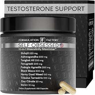 Self Obsessed Masculine Vitality & Testosterone Support - 10-in-1 Complex with Shilajit, Tongkat Ali, & Fadogia Agrestis - 120 Capsules, 2 Month Supply (120 Count (Pack of 1), Self Obsessed)