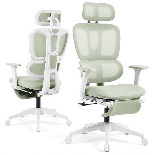 Ergonomic Office Chair with Footrest and Dynamic Lumbar Support, Green