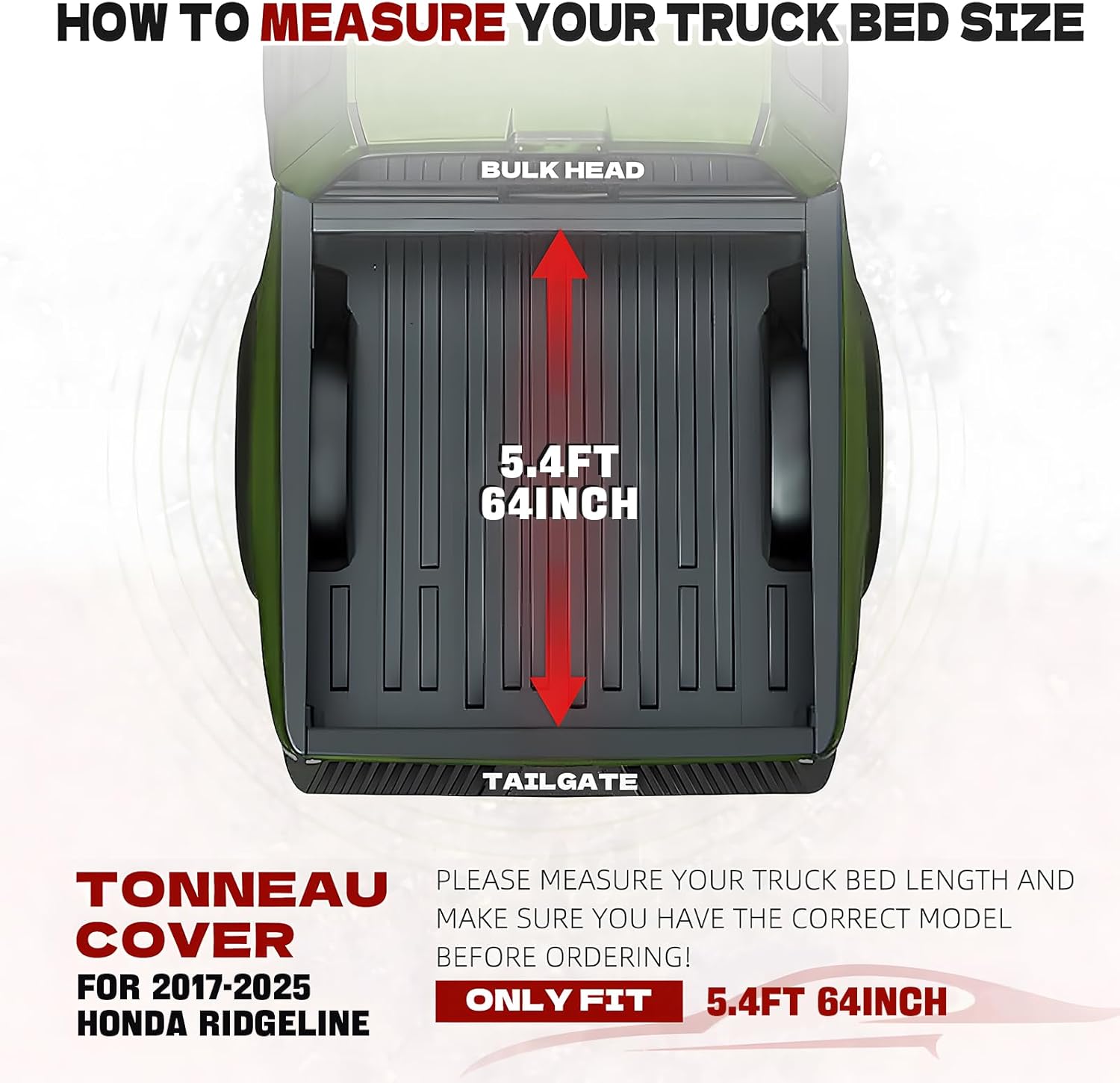 Soft Tri Fold Truck Bed Tonneau Cover Compatible with 2017-2025 Honda Ridgeline,2025 Honda Ridgeline Accessories,No Drilling,All Weather Protection | 5'4" (64") Bed
