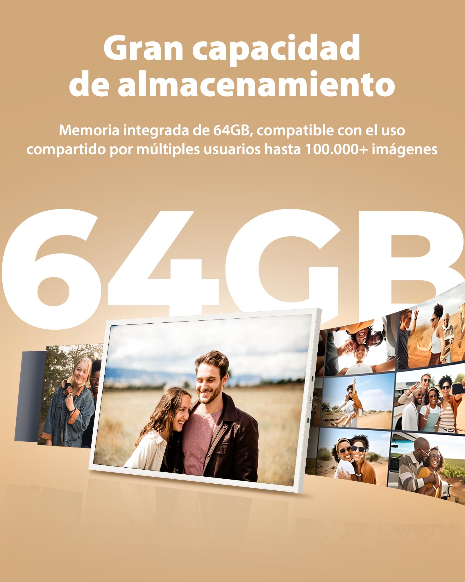 64G Frameo WiFi 10.1" Marco de Fotos Digital, Recargable e Inalámbrico con Batería 5000mAh, Base de Carga Inalámbrica, Pantalla Táctil HD IPS, Auto-Rotación, App Frameo