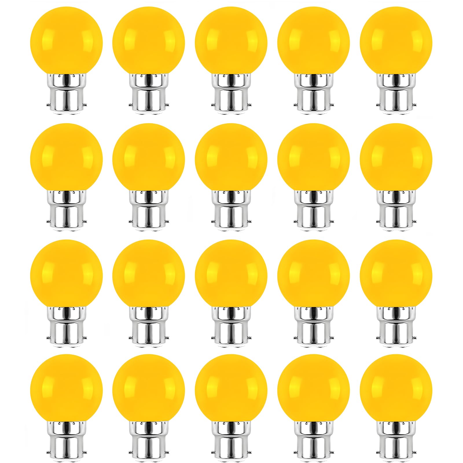 Jiotouhu B22 2W LED Light Bulb, Equivalent Incandescent 20W, 240LM AC 220V-240V B22 Bayonet Light Bulbs, G45 Mini Globe Bulb, Yellow, Pack of 20
