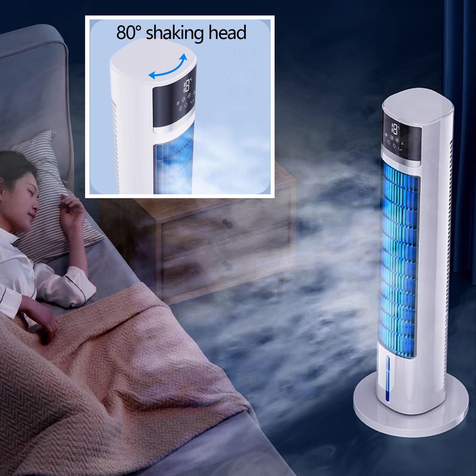 Energooszczędna przenośna chłodnica powietrza 5000 BTU z nawilżaczem do mgły lodowej, 3-biegowy pilot wentylatora Quiet Desk do sypialni Patio Compact Cooling Solution
