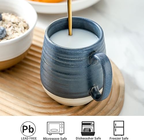 Miniatura 53 de Hasense Juego de 2 tazas de café de 20 onzas, tazas de café de cerámica, taza de té grande con mango cómodo, juego de tazas de café negras