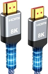 HDMI Cable 2.1 6.6feet(2meter), 8K HDMI Lead-Snowkids 8K 60Hz 4K 120Hz, 3D, HDCP 2.2&2.3, HDR, eARC (Compatible for PS-5/TV/Laptop/Monitor/Projector/Gaming/Sound System & More)