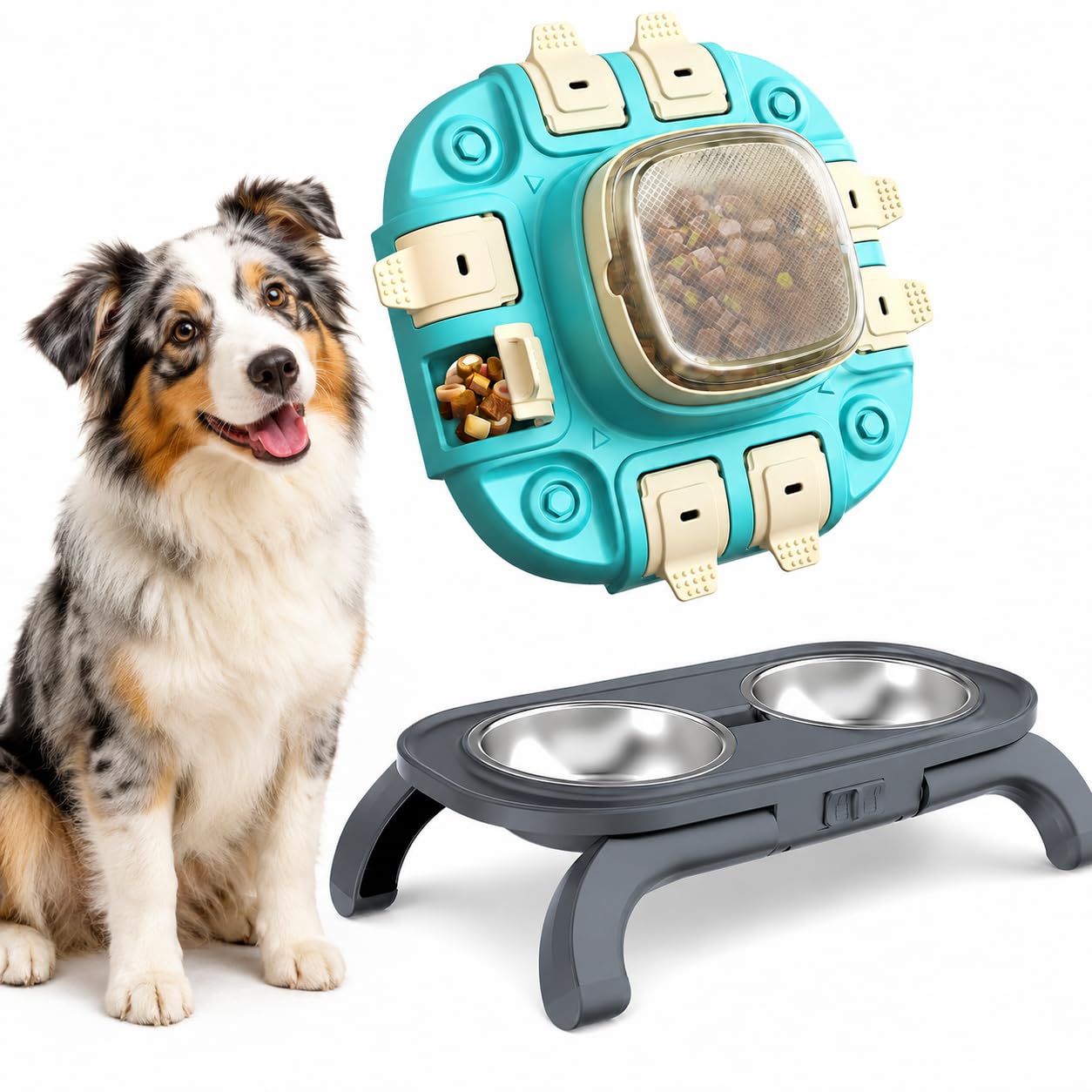 Carehabi Katzen Hundenapf Erhöht und Leckerli Puzzle Hundespielzeug