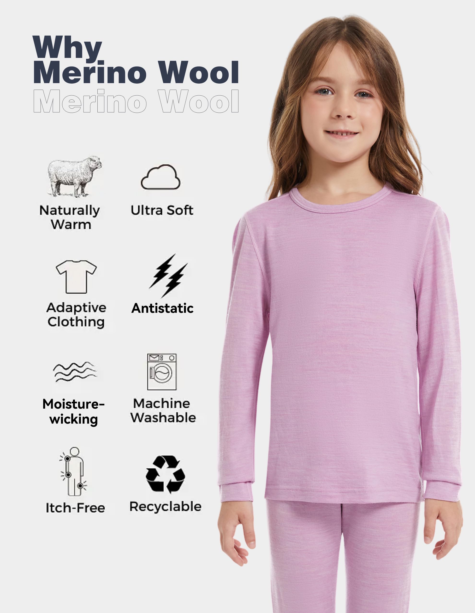 Thermooberteil Kinder Unisex, 100 % Merinowolle, Langarmshirt für Jungen & Mädchen, Skiunterwäsche Winter, Weich & Wärmend