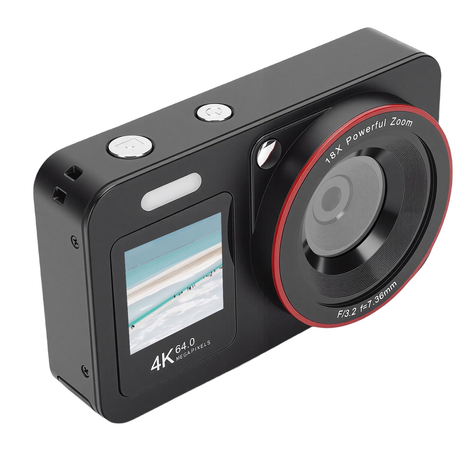Tosuny Fotocamera Digitale 4K, Fotocamera Selfie con Doppio Schermo HD da 64MP e Zoom 18X con Flash Incorporato, per Fotografia Registrazione Video Principianti Studenti Adolescenti (Black)