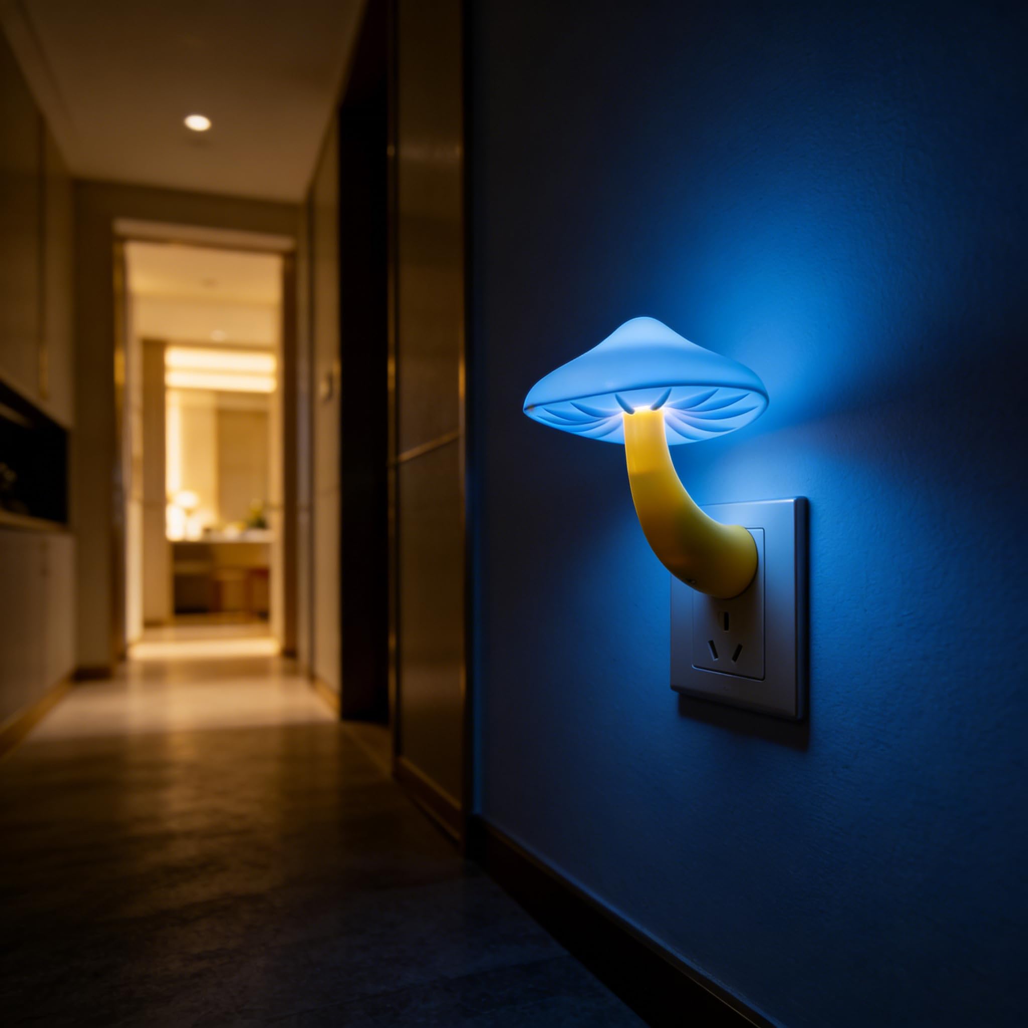 AUSAYE - Paquete de 5 luces LED con sensor de luz nocturna, color azul, lindas luces nocturnas, para adultos, niños, recámara, baño, inodoro, pasillo, escaleras, cocina, sótano