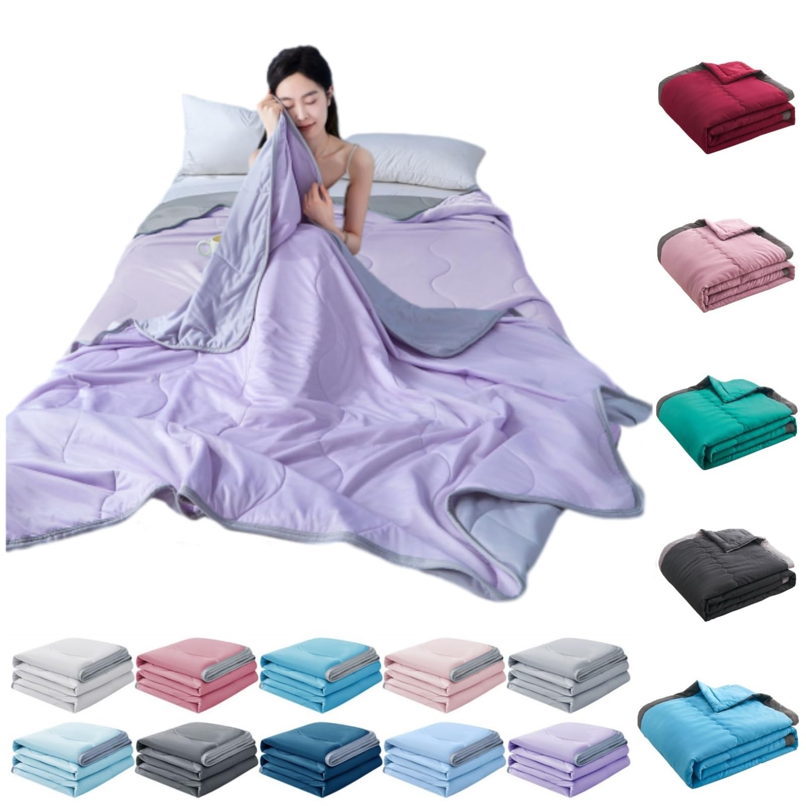 Summer Cooling Blanket for Night Sweats UK, Ice Cooling Blankets King Size Double Bed Adult Single Skin Friendly Plain Print Bed Blanket Cooler Quilt for Hot Sleepers Sweats All-Season Lightweight