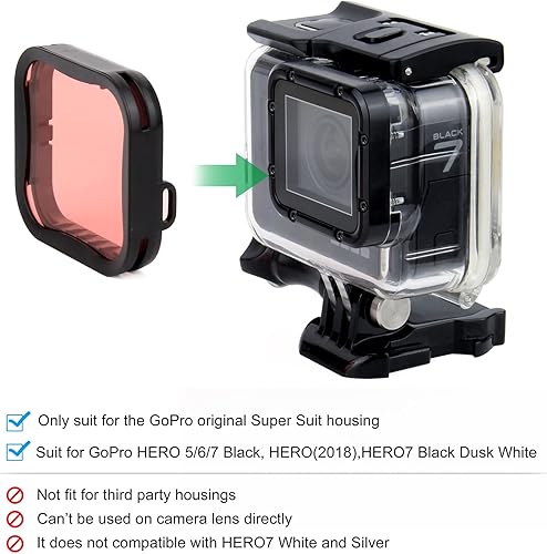 Miniatura 6 de Paquete de 4 filtros de buceo subacuáticos para GoPro Hero 5 6 7 Black Hero 2018 Super Suit carcasa impermeable en rojo, rojo claro, magenta y 5