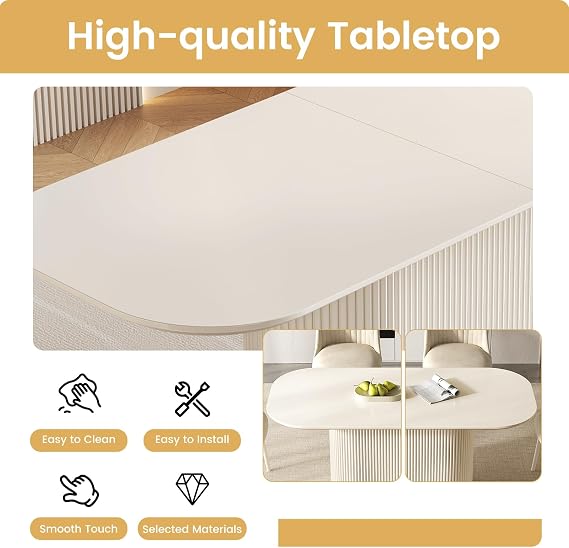 86 Oval Dining Table for 2-8 Person, Modern White Kitchen Table, Luxury Rectangular Dinner Table, Dining Table for Kitchen, Living Room, Breakfast Nook