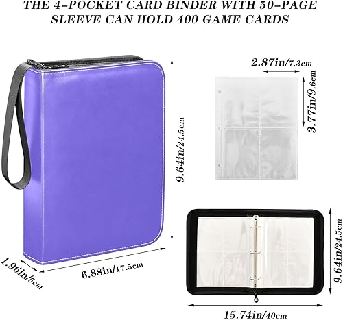 Vista 45 de Carpeta de tarjetas morada con 4 bolsillos, 400 bolsillos con 50 fundas extraíbles, álbumes de tarjetas intercambiables, carpeta de tarjetas