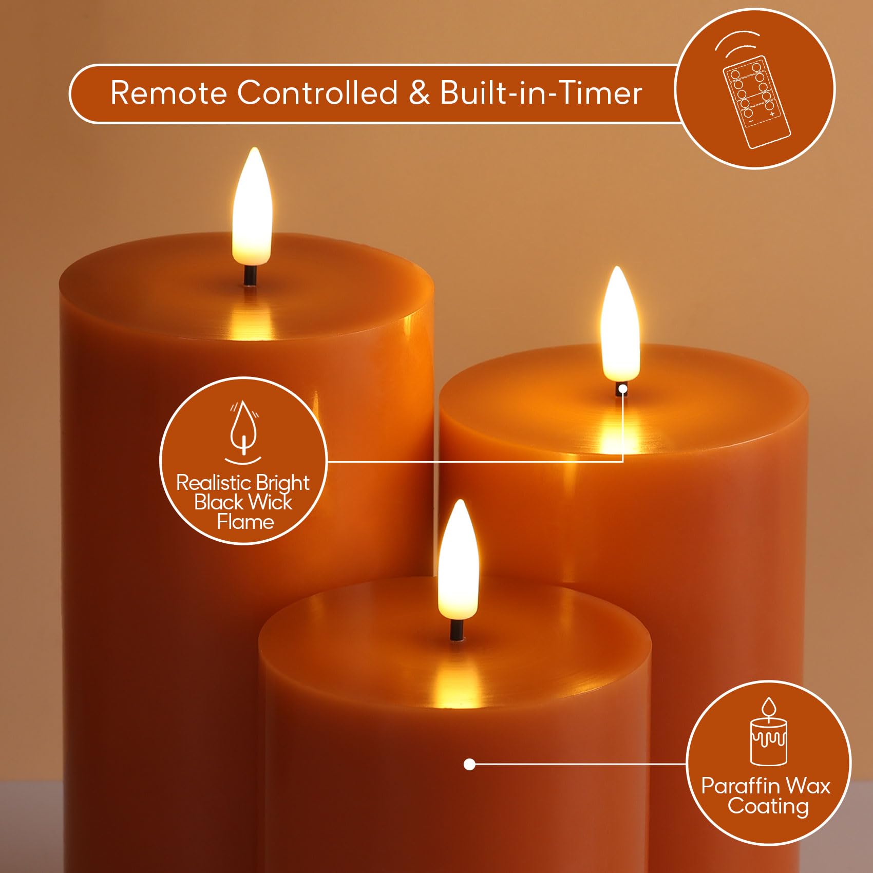 Girimax Lot De 4 Bougies Piliers Sans Flamme Côtelées Sans Flamme Avec