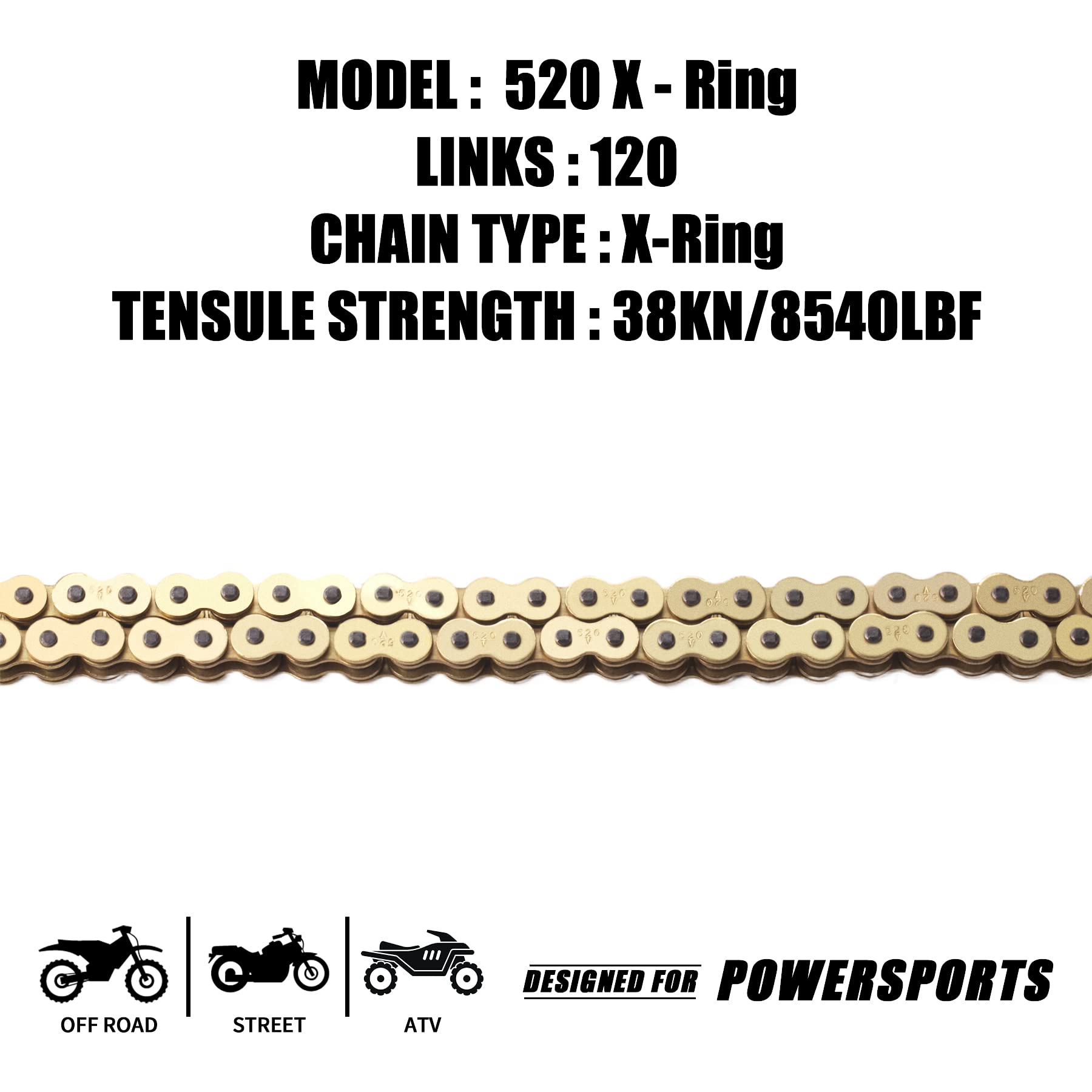 Gold 520 X-Ring-Kette + Kettenbrecher, 120 Glieder mit Verbindungsglied