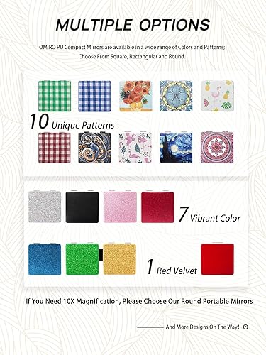 Miniatura 5 de OMIRO Espejo compacto, piel sintética con purpurina de aumento 1X3X, ultra portátil para bolsos, 2.4 pulgadas de ancho x 3.4 pulgadas de largo