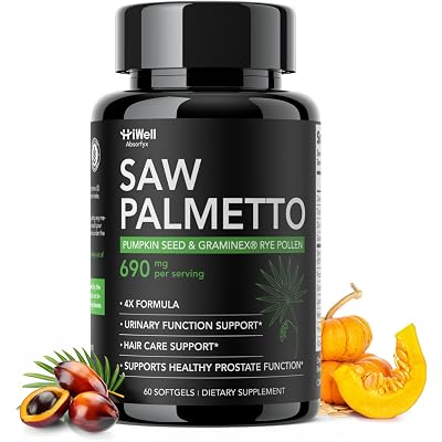 6-in-1 Saw Palmetto for Men Over 40 – 320mg Pharmaceutical Grade Prostate Supplement with Pumpkin Seed, Graminex & Nettle – DHT Blocker for Urinary Tract Health & Hair Loss,60 Softgels