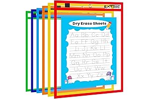 Vibrant Assortment of Dry Erase Plastic Pockets: 6 Washable Sleeves for Effortless Re-Learning