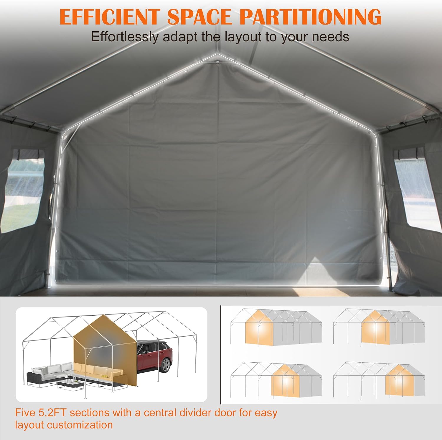 Thanaddo 13'x26'x10' Carports Heavy Duty Car Port with Roll-up Sidewall and Ventilated Windows with Removable Sidewalls,Portable Outdoor Garage for Car,SUV,Boat,Car Canopy,Gray