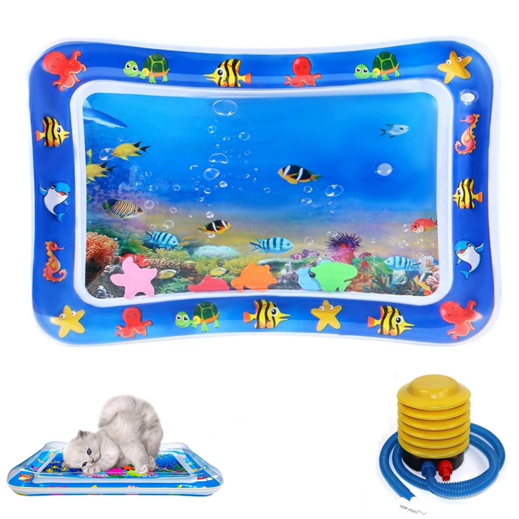Pet Water Bed, Ocean Breeze Splashland for Cat Dog, Cat Waterbed Toy with Fish, Thickened Anti-Scratch Water Mat, Feel Cool Comfort (Rectangle B)