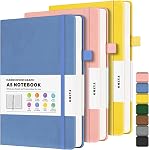 Bullet Dotted Journal Notebook, A5 Dotted Journal with 120gsm Paper, Leather Dotted Notebook, Hardcover Dot Grid Notebook Each with 156 Nmubered Pages, Dot Journal for Women, Men 5.75" × 8.38" (Blue+Pink+Ivory, A5 Dotted)