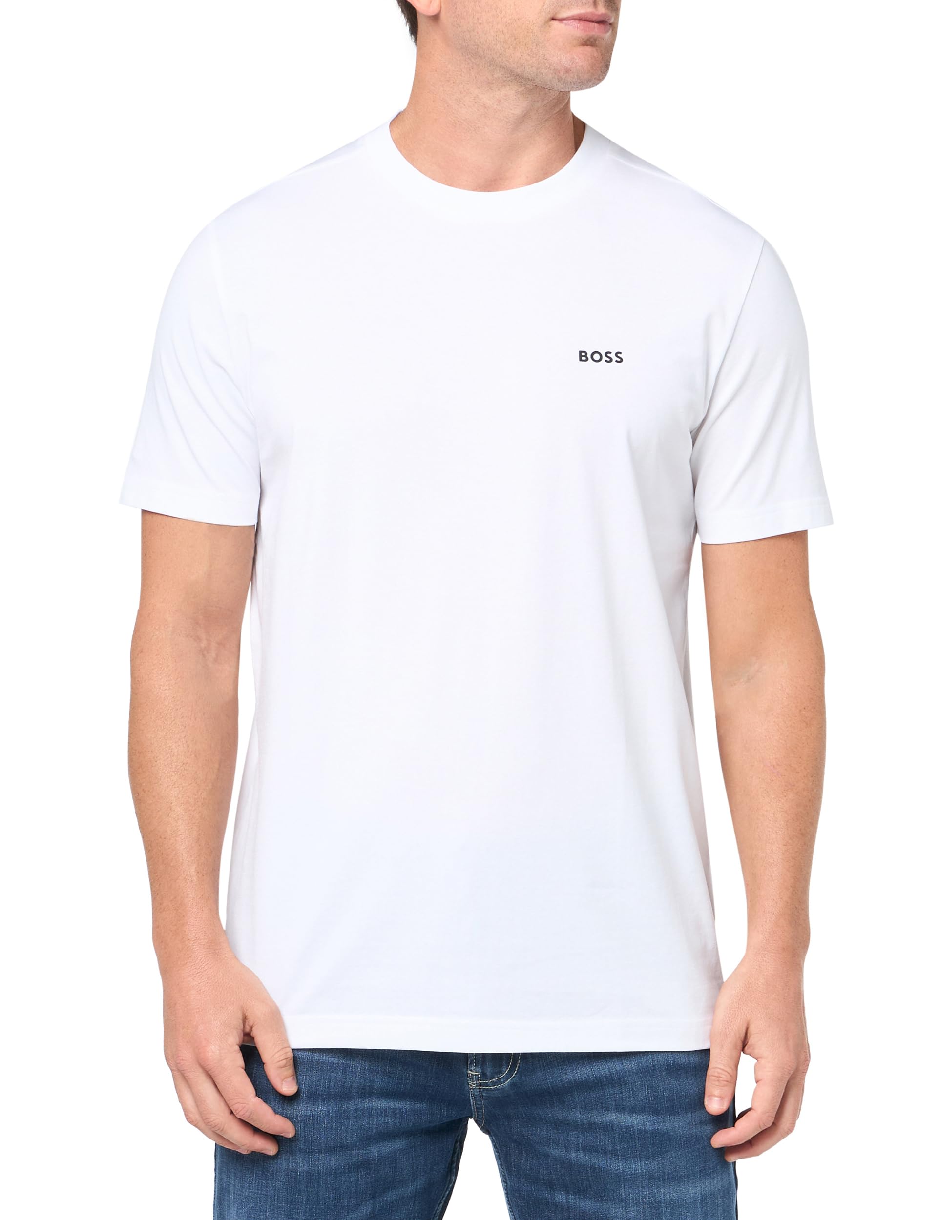 BOSS Herren-T-Shirt aus Baumwoll-Stretch mit Kontrast-Logo, Weiß (Crisp White), XL