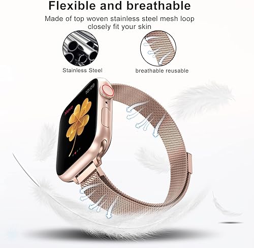 Miniatura 35 de CTYBB for Apple Watch Band Series Ultra SE 8 7 6 5 4 3 2 1 38mm 40mm 41mm 42mm 44mm 45mm 49mm, Stainless Steel Slim & Thin Mesh Magnetic Clasp Strap