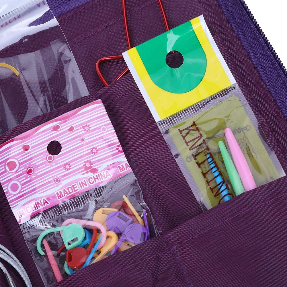 Kit de tejer 104 piezas, agujas de tejer circulares rectas de acero Juego de herramientas de tejido de gancho de ganchillo con bolsa de pu para principiantes, amantes del ganchillo experimentados