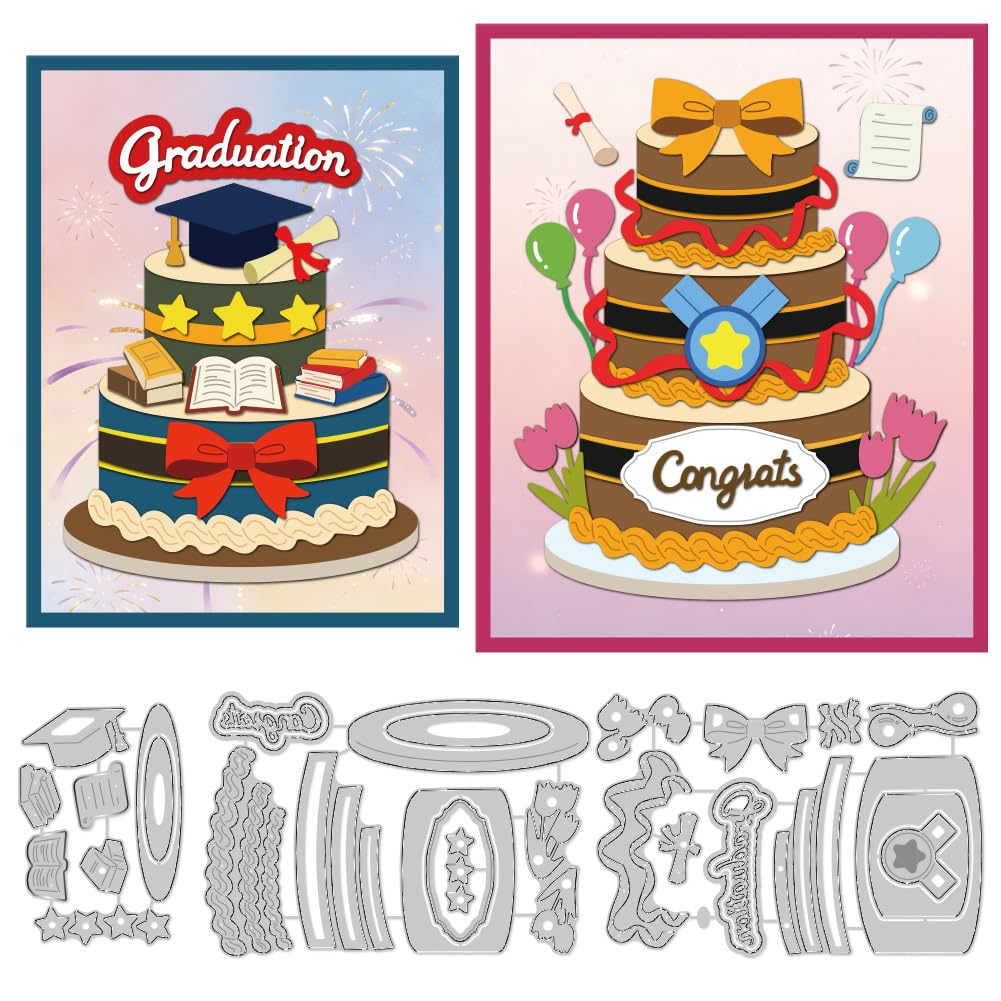 DELORIGIN Graduation Season Cutting Dies Cake Card Making Die Stencil Carbon Steel Die Cuts DIY Scrapbooking Cuts Stencils Paper Embossing Template for Greeting Cards Craft Album Invitation Decor