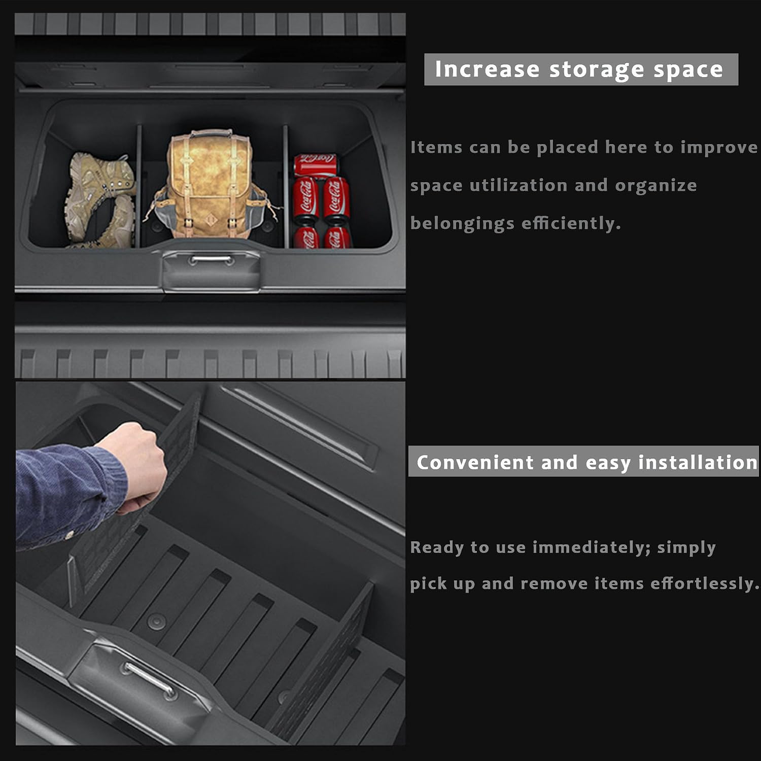 Truck Bed Lower Locker Dividers for Cybertruck 2023 2024 2025 Tool Free Installation Space Maximizing Organizer ABS Material Black 2PCS