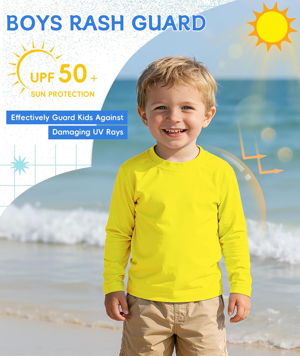 American Trends Boys Swim Shirt UPF 50+ Long Sleeve Toddler Rash Guard 2-9T
