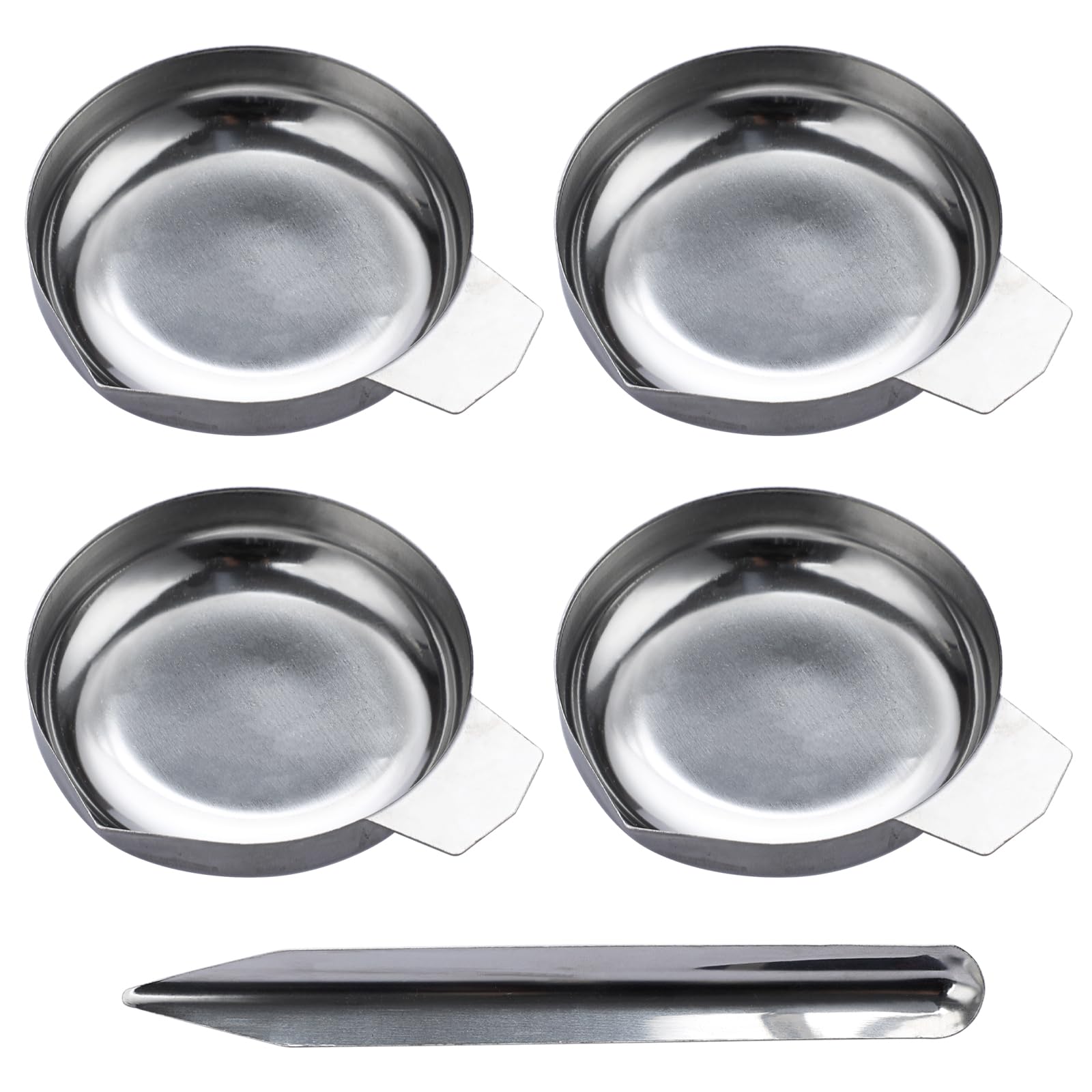 4 placas de pesaje de acero inoxidable con mini cuchara para polvo, botes de pesaje de metal, bandejas de báscula electrónica, recipiente de plato de laboratorio para medir polvos de mezcla,