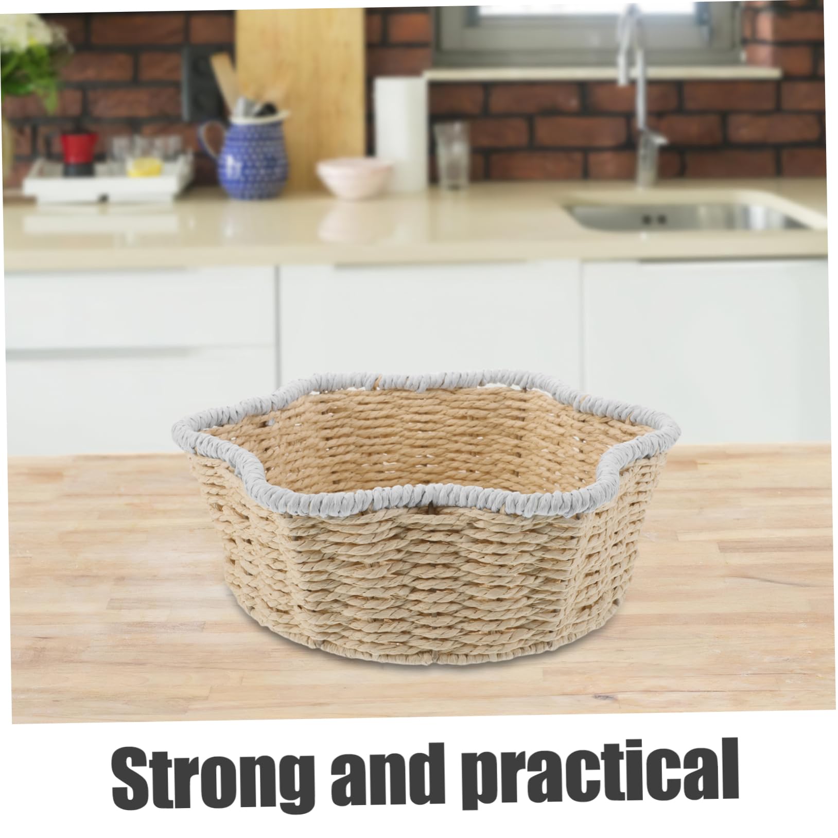 Cesta de Almacenamiento Tejida Mano Trenzado Organizador Decorativo de Imitación Ratán para Escritorio Sala Cocina y Baño Cesta Multiusos para Frutas y Snacks