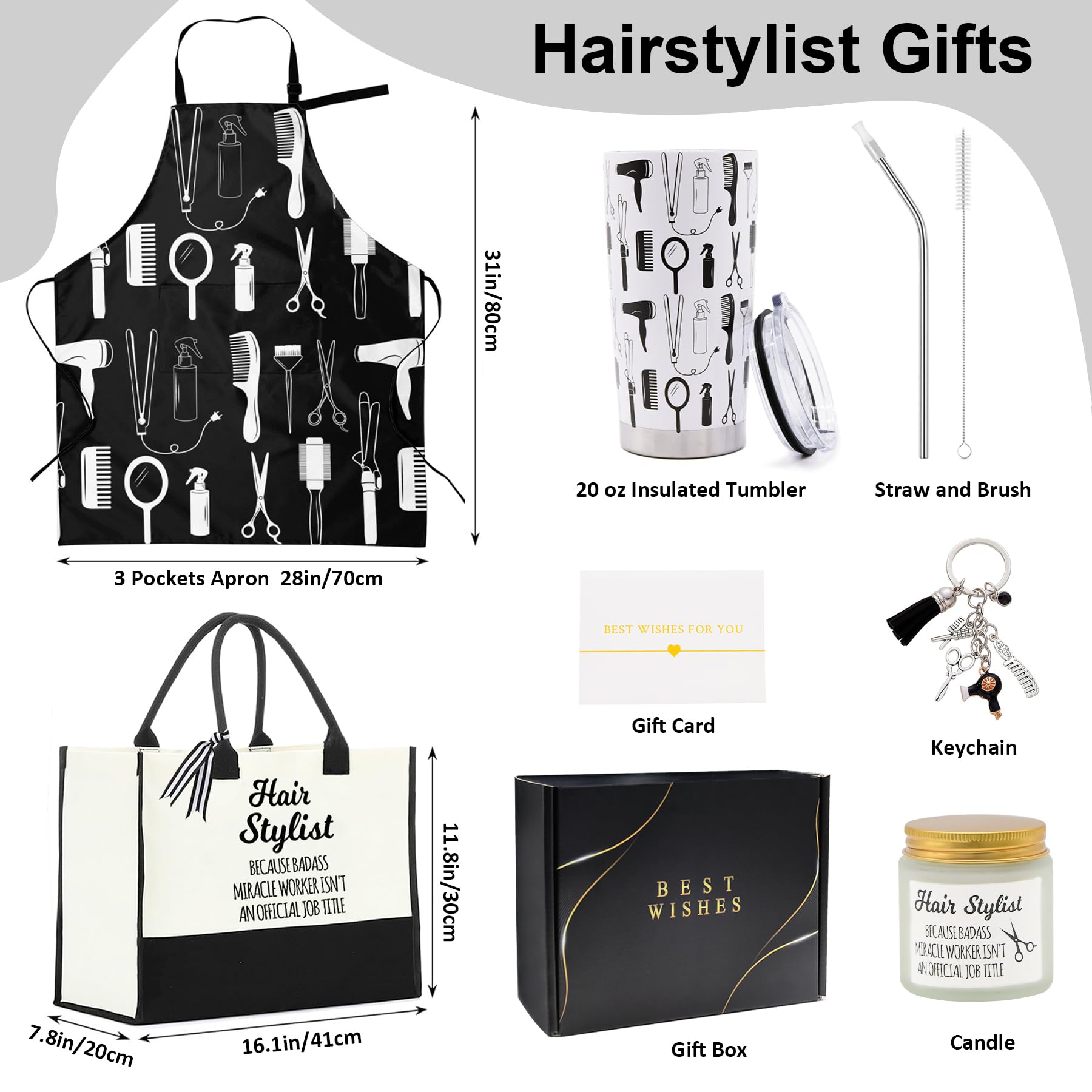 Hair Stylist Gifts for Women, Hair Dresser Gifts Basket for Female, Hairdresser Box for Friends Sister, Cosmetology Graduation Sets with Hairstylist Tumbler Apron Tote Bag
