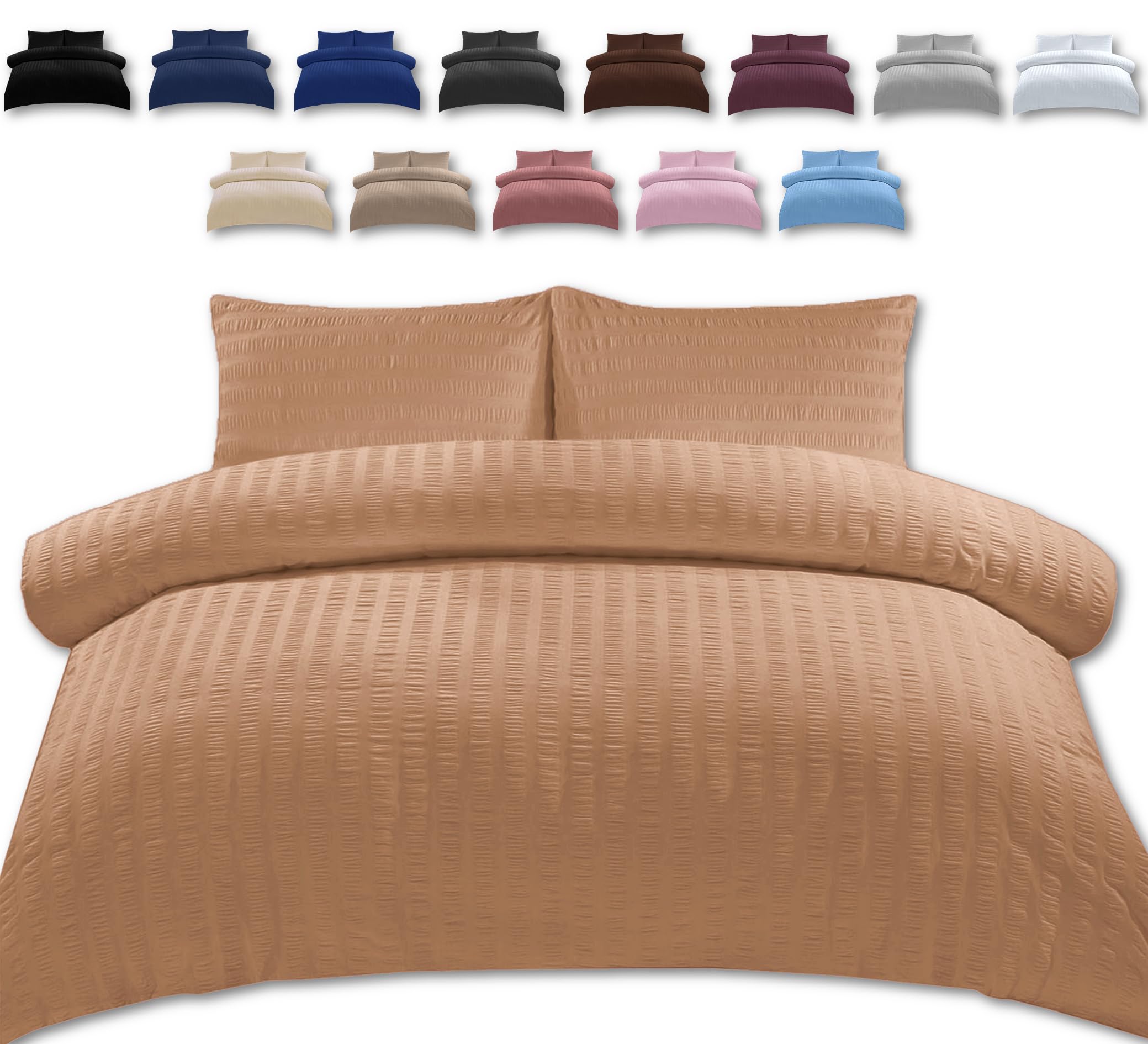 Thewhitewater Limited Latte Beige Thewhitewater Single Bed Duvet Set - 2 In 1 Seersucker Bedding Set - Single Duvet Cover + Matching Pillowcase - Natural Cotton + Virgin Polyester (, Single - Duvet Cover Only)