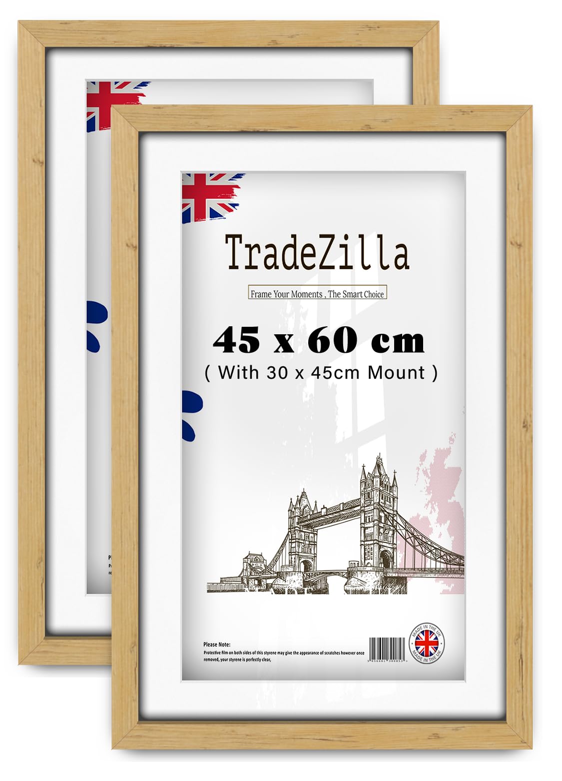 TradeZilla pack of 2 Engineered Wood (45 x 60 cm) With (17.71 x 11.81 Inch) White Mount Decorative Wall Frame | 18 Inch x 24 Inch Poster, Art, Photo Frame for Living Room, Gallery [ Pine ]