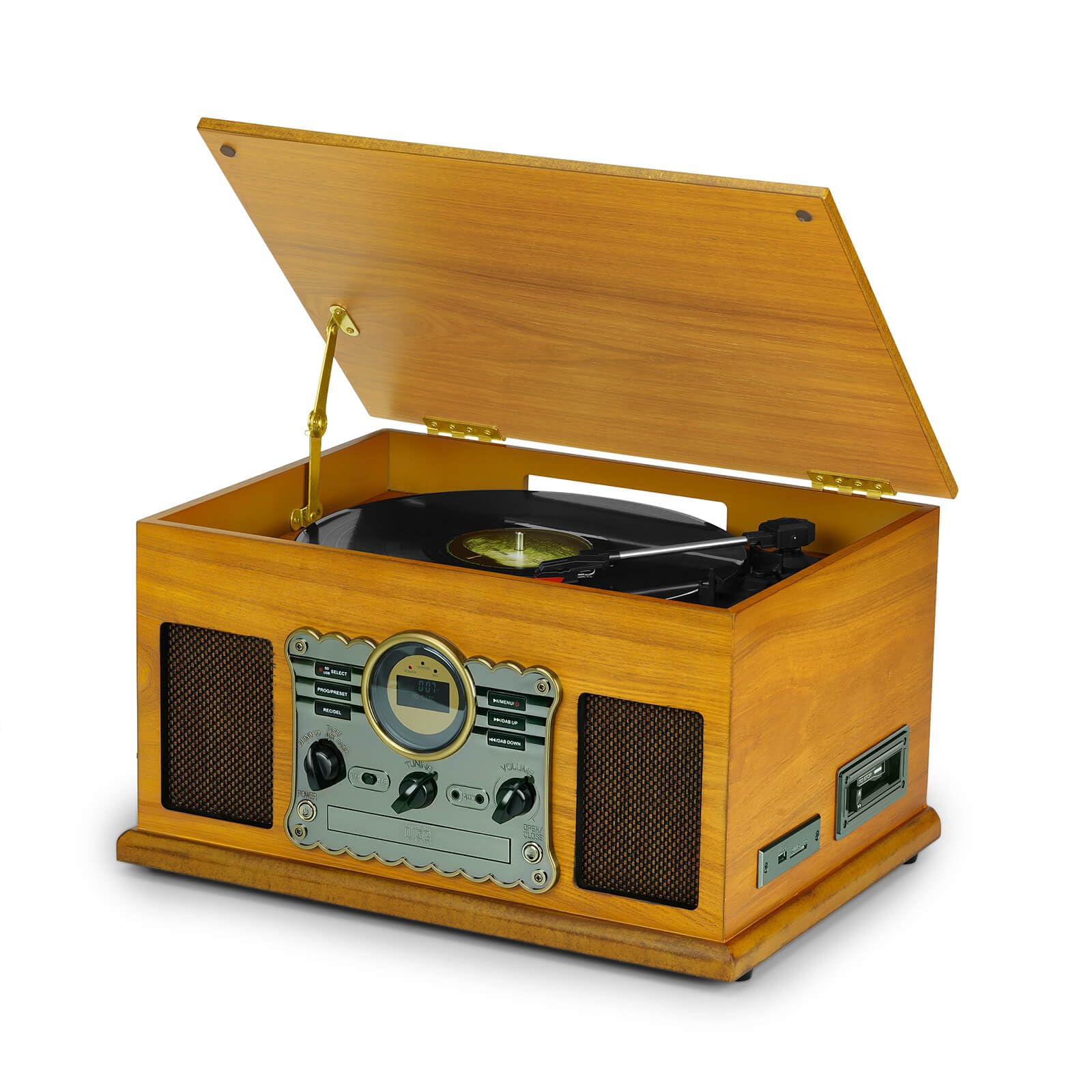 Giradischi 9-in-1 Vinile Turntable con Bluetooth,FM/DAB Costruito Dentro Altoparlanti Stereo, Costruito dentro Altoparlanti Stereo,CD, MP3,CASSETTE,USB