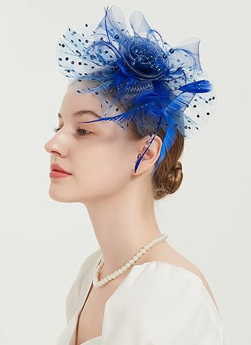 Miniatura 5 de QDC Tocados con diadema para mujer, sombreros para fiesta de té, sombreros con diadema, cóctel, flores, plumas y clip para el cabello para boda