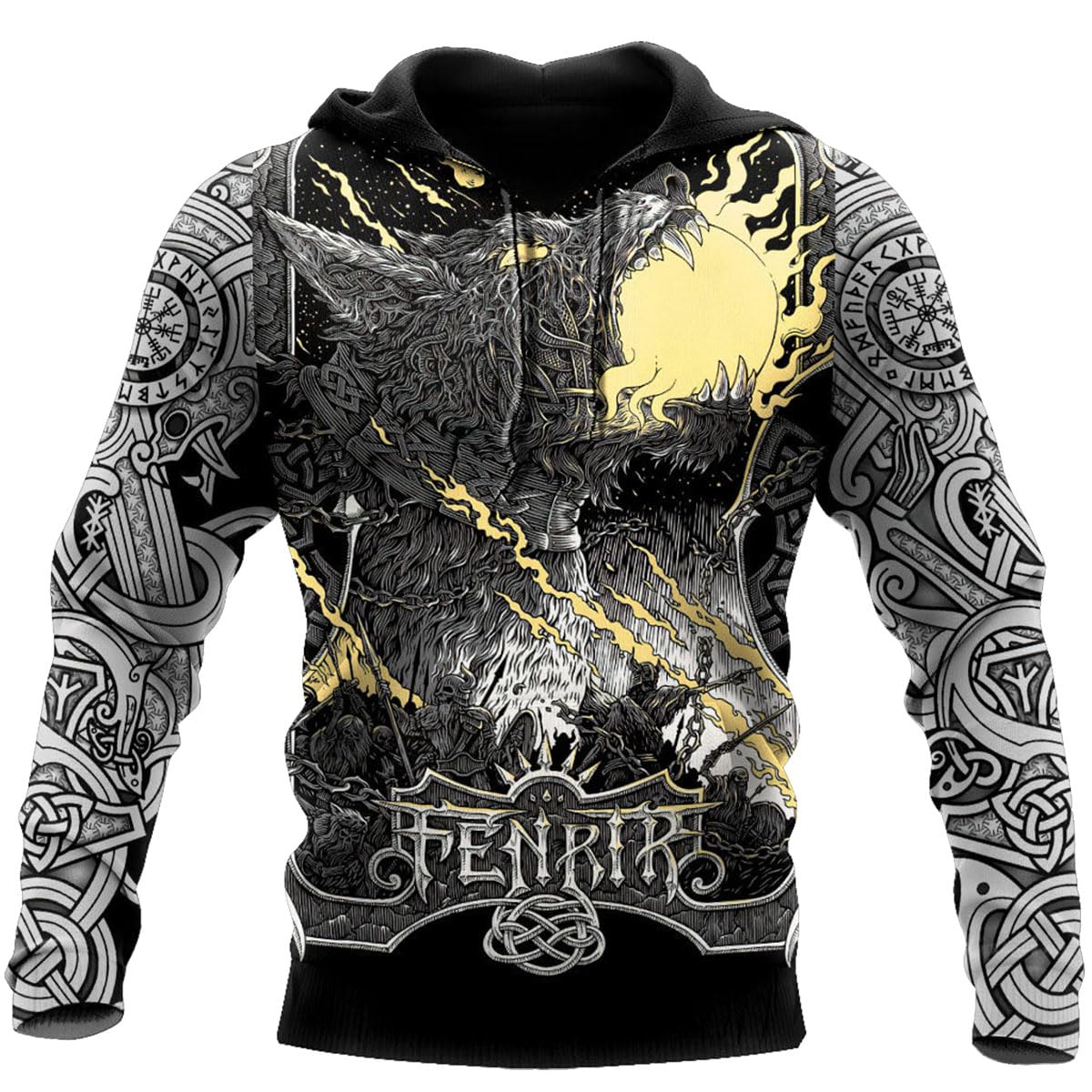 Jjllazad Men's Fenrir Wolf Viking Hoodie 3D Print Norse Mythology Long Sleeve Spring Autumn Pullover For And Wo Cosplay Costume,,Xl