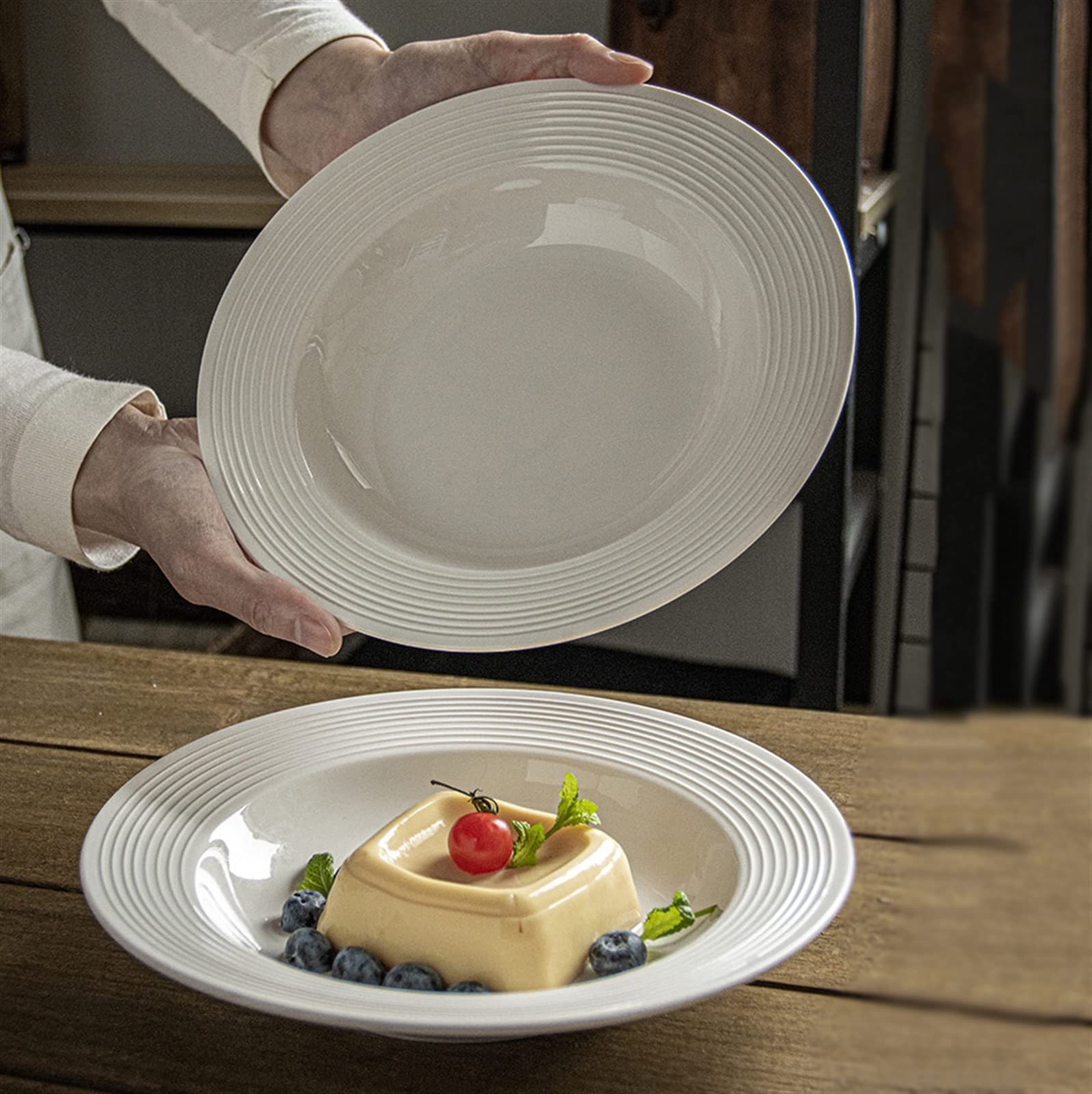 Talerze obiadowe Ceramiczny talerz obiadowy Biała miska do makaronu Domowy talerz na zupę Talerz na makaron Restauracja Kawiarnia Talerz obiadowy Okrągły talerz do zupy Głęboki talerz Talerze